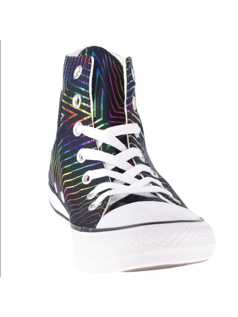 Converse Pride Black High-Top Sneakers with Metallic Rainbow Stars CTAS - Picture 2 of 10